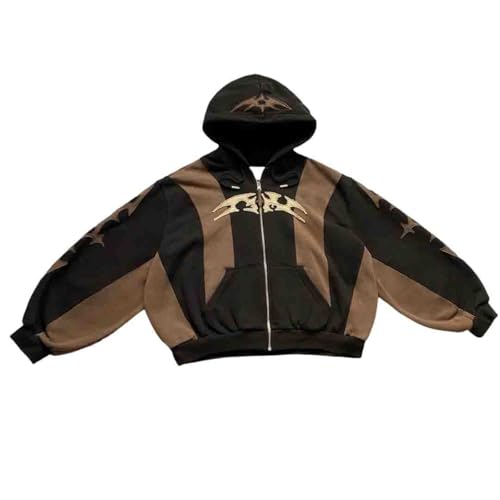 Ethbox Y2K Hoodie Gothic Sportswear Men's Retro Long Sleeve Hoodie Hip Hop High Street (Black, Large)