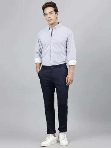 Image of Hancock Standard Slim Fit Striped Button-Down Collar Pure Cotton Casual Shirt(9607White-Red)
