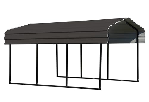 Image of Arrow Carports Galvanized Steel Carport, Compact Car Metal Carport Kit, 10' x 15' x 7', Charcoal