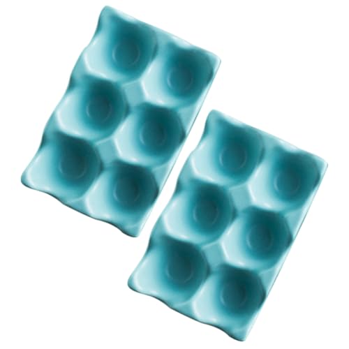Soporte de cerámica para 6 huevos con diseño moderno resistente azul