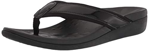 Orthotic Flip Flops for Women, Comfortable Plantar Fasciitis Sandals for Flat Feet, Walking Thong Style Flip Flop Sandals with Arch Support Black Size 5