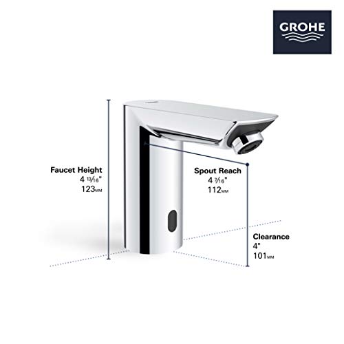 GROHE 36468000 Bau Cosmopolitan E Touchless Electronic Faucet Less Mixing, Battery-Powered, DC, Starlight Chrome