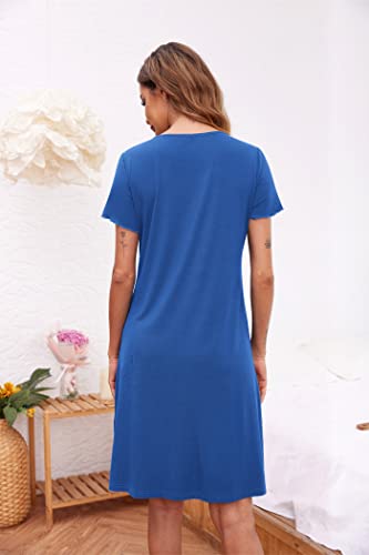Image of Ekouaer Women's Nightshirt Short Sleeve Button Down Nightgown V-Neck Sleepwear Pajama Dress