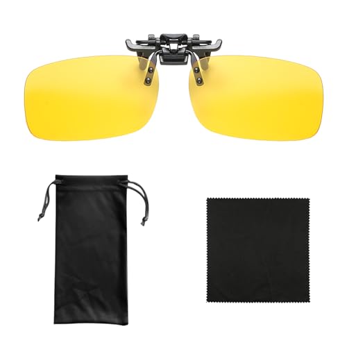 SLEEKEE Clip para visión nocturna, bolsa de espejo, paño para gafas, lentes nocturnas, clip antirreflejo, accesorios, amarillo, 134 x 60 x 40 mm