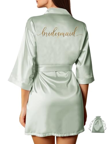 2Pcs Womens Satin Bridesmaid Robes Silky Wedding Bridal Bride Robe Gown Kimono