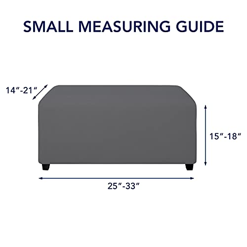 Image of PureFit Stretch Rectangle Ottoman Cover Footstool Cover, Gray | Fleece Soft Form Fit Ottoman Slipcovers Rectangle Slipcover for Folding Storage with Nonslip Elastic Bottom