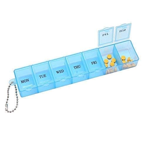 SYMKARD-Weekly Pill Organiser Box, 7 Days Single Line Design, Portable Medicine Container with Key Chain, BPA Free Travel 7 Day Pill Box Case - Pack Of - 1, Blue-image-24