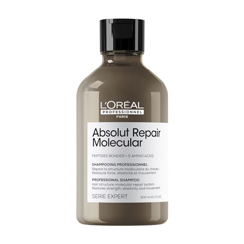 L’Oréal Professionnel Absolut Repair Molecular Sulphate Free Shampoo, For Extremely Damaged Hair, Molecular Peptides Bond Repair, Restore Strength & Elasticity 300 ml