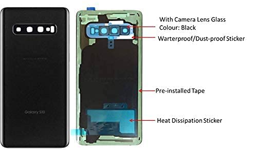 JULIE Galaxy S10 Back Cover Glass Replacement Battery Door Housing Waterproof with Camera Lens Parts for Samsung Galaxy S10 SM-G973U G973W + Eject Pin Tools (Black)