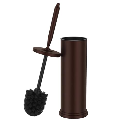BVLGLON Stainless Steel Toilet Brush and Holder Set : Weighted Stable Base Removable Inner Tube.Long Handle Toilet Bowl Brush Splash-Proof Design for Deep Cleaning & Space-Saving Storage Bronze