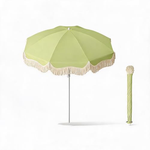 Sombrilla verde de 1,70 m con flecos estilo bohemio para terraza y playa 2
