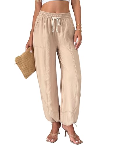 Bsubseach Women's Wide Leg Pants Drawstring High Waist Baggy Palazzo Pants Casual Lounge Trousers with Pockets