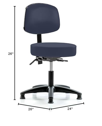 Image of Perch Stationary Height Adjustable Doctor's Stool with Back | Desk Height 18.5-24 inch | Imperial Blue Vinyl