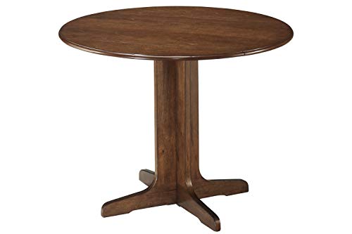 Signature Design by Ashley Stuman Traditional Round Dining Room Drop Leaf Table, Medium Brown