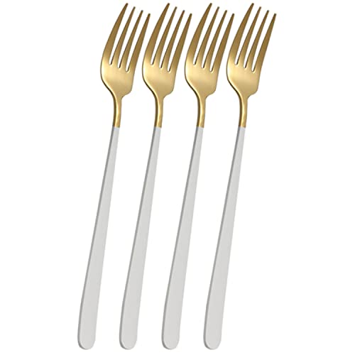 Image of YANCI Dinner Forks Set, Stainless Steel Table Forks Flatware with Colorful Handle 8 Inch Long Handle Fork for Buffet Steak Salad Cake Dessert Fruit for Home, Kitchen & Restaurant (White, Pack of 4)