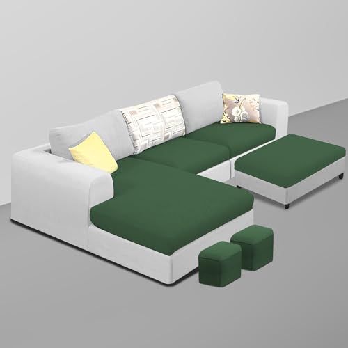 Image of Koza LHS 4 Seater L Shape Sofa Set with Center Table for Living Room (Green Grey Fabric) Premium Fabric Sofa