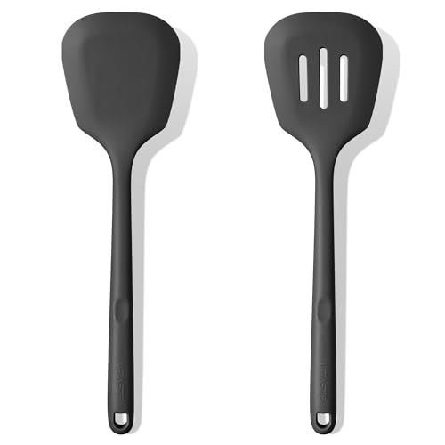 U-Taste Silicone Turner Spatula Set of 2, 13.6" Long/3.7" Wide, Black