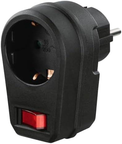 Hama Steckdosenadapter (Schutzkontakt Stecker, Steckdosenadapter mit Schalter, EIN-/Aus-Schalter, Adapter, Schutzkontaktsteckdose, Energiesparen, Stromsparen) schwarz