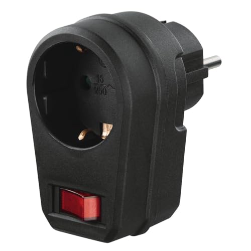 Hama Steckdosenadapter (Schutzkontakt Stecker, Steckdosenadapter mit Schalter, EIN-/Aus-Schalter, Adapter, Schutzkontaktsteckdose, Energiesparen, Stromsparen) schwarz
