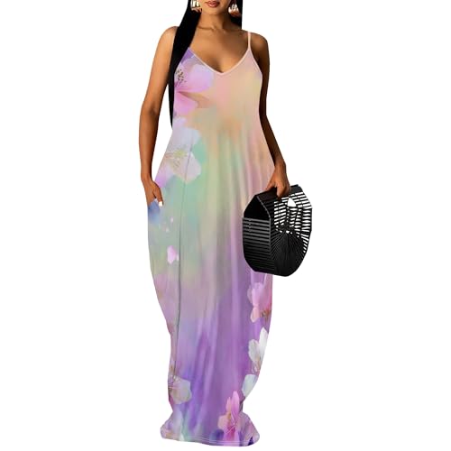 Image of SUZONANA Women's Plus Size Summer Dresses Spaghetti Print Maxi Dresses Long Loose Sundresses