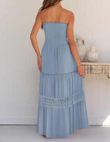 Image of ZESICA Women's 2026 Summer Boho Maxi Dresses Strapless Off Shoulder Lace Flowy A Line Beach Vacation Long Sundress