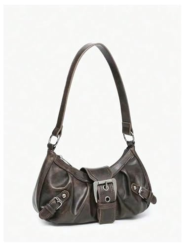 Image of QWINEE Women's Vintage Buckle Shoulder Bag Y2K Punk PU Leather Handbag Clutch Purse