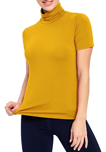 Image of AUHEGN Women's Mock Turtleneck Top Short Sleeve Lightweight Active T-Shirt (S-XXL)