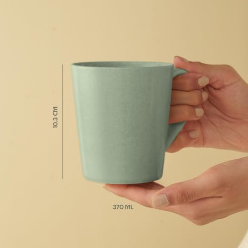 Image of Borosil Porcelia 370 ml x 2pc Haven Sage Tea /Coffee Mug Set | Porcelian Everyday Use Cups | Elegent Embossed Designs | Microwave & Dishwasher Safe Crockery for Gifting & Dining