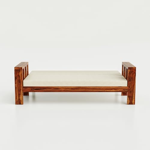 Image of Solid Sheesham Wood Sofa Cum Bed | Wooden Sofa Cum Bed for Living Room | Space Saving Wooden 3 Seater Sofa with Bed for Bedroom, Folding Bed with Mattresses (Honey Finish)