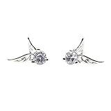 MANDI HOME Shining Angel Wings Shape Crystal Silver Earring Pierced Ear Studs