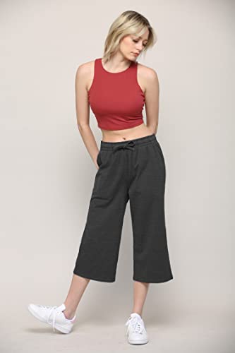 Image of Lock and Love Womens Capri Pants Loose Yoga Pants Wide Leg Drawstring Comfy Lounge Pajama Capris Sweatpants with Pockets