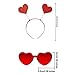 Valentines Day Heart Headband Sequin Boppers Head and Heart Shape Sunglasses Red Heart Face Sticke Heart Accessories for Party Props Holiday Wedding Birthday