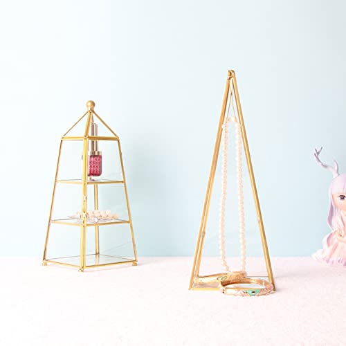Misright Glass Rectangular Pyramid Jewelry Holder Clear Jewelry Trinket Box Display Holder Geometric Jewelry Organizer Storage For Women Girl Gift #TOP1