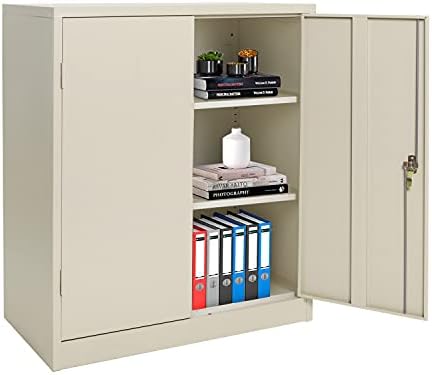 INTERGREAT Steel Storage Cabinet Lockable Metal Storage Cabinets with 2 Adjustable Shelves Counter Height Cabinet, Light Gray
