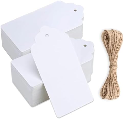 Gift Tags with String, 100pcs Kraft Paper Gift Tags Labels 9 X 4.5cm Blank Rectangular Paper Gifts Tag for Presents Christmas-White
