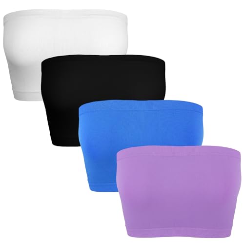 4 Stück Bandeau Top Damen, Trägerlose Bandeau BHS Bustier Oberteil Nahtlose Bustier Bra Top Trägerlose BHs Anti-Rutsch BH Elastisches Oberteil