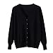 [Blostirno] Vネックカーディガン レディース 長袖 ニット 無地 きれいめ ブラック（JK0822black-m）