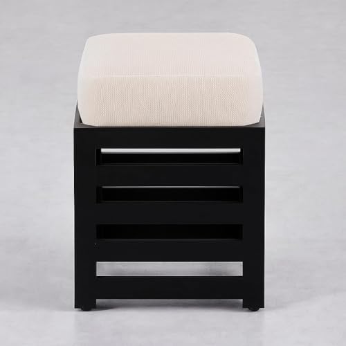 Image of Multipurpose Wooden Puffy for Sitting, Dressing Table, & Footrest Solid Wood Stool with Cushion for Living Room & Bedroom Balcony etc. (Black)