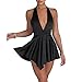 LuFeng Women's Sexy Sleeveless Halter Deep V Neck Backless Tie Back Waist Flowy Drape Satin Cocktail Mini Dress Black