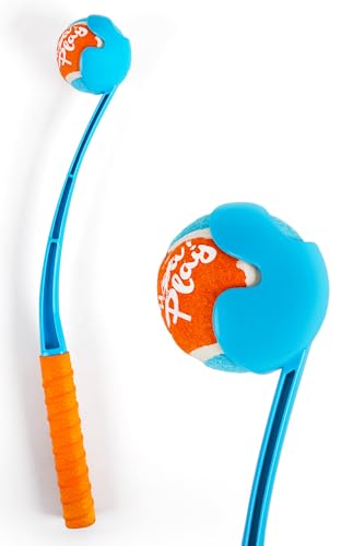 ALL FOR PAWS Lanzador de bolas para perros de 49 cm, lanzador de pelotas manos libres con una pelota de tenis de 2.5 pulgadas, juguete de búsqueda de perros equipado con mango de goma suave y cómodo