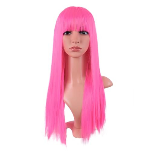 MapofBeauty 24 Inch/60 cm Long Straight Synthetic Hair Heat Resistant Party Cosplay Wig (Neon Pink)