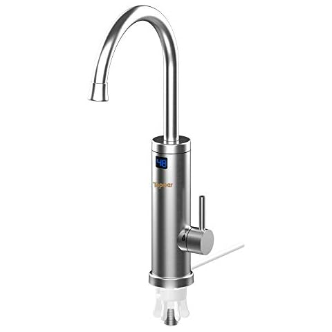 Electric Water Taps,TopSer Pro 220V Tankless Electric Heater Kitchen Taps,360 Degree Rotate Cold and Hot Water Tap with Lcd Display for Kitchen,Bathroom,Washroom [British Standard Plug] Cover