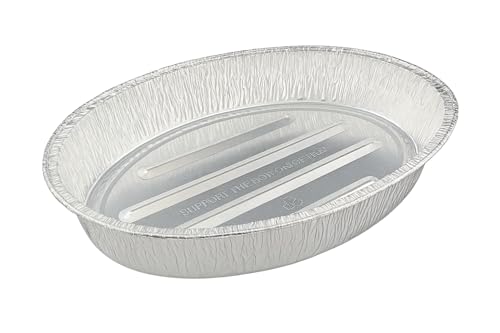 1 x Large Oval Aluminium Foil Roasting Tray 44 x 33 x 7.5cm | Heavy Duty Disposable Turkey Roasting Pan for Oven, BBQ & Grilling | Deep Foil Roaster Tray for Cooking & Catering