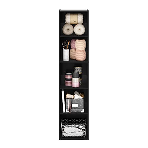 Image of Furinno PASIR Book Shelf, 5-Tier Modern Bookshelf, Open Shelves Bookcase 9 x 12 x 52, Easy Assembly, for Living Room, Bedroom, Home Office, Blackwood