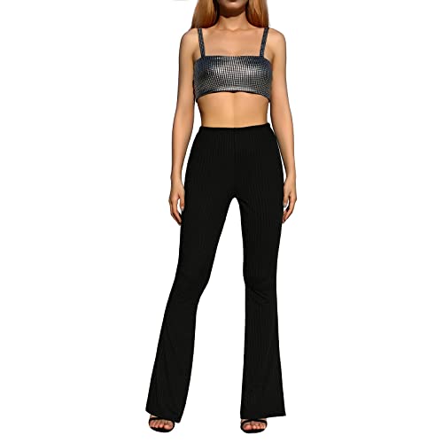 Women Summer Sexy Close-Fitting Flared Pants Solid Color High Waist Stretch Thread Trousers