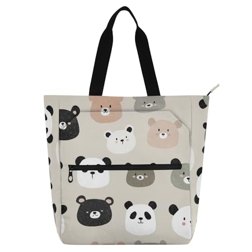 Bolsa de libros para niñas y mujeres, bolso escolar de panda beige para escuela y trabajo