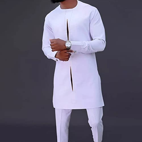 Men's African Outfit Long Sleeve Dashiki 2 Piece Set Tunic Shirt and Pants Traditional Suit Attire For Men Wedding2