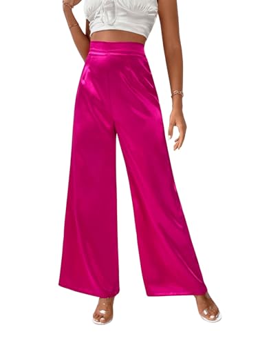 WDIRARA Women's Wide Leg High Waisted Zip Fly Flowy Loose Pants Elegant Party Pants4