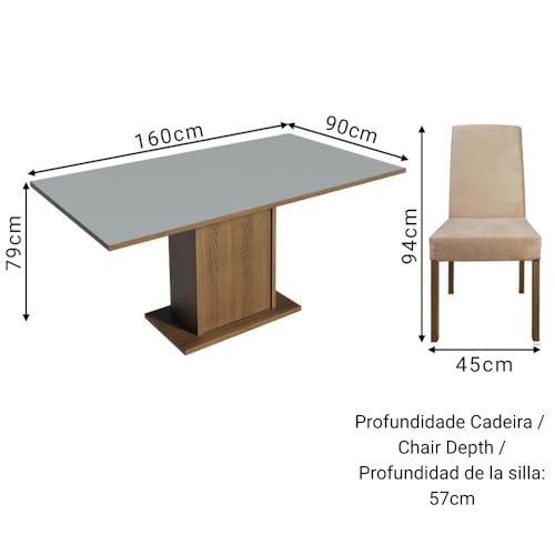 Image of Madesa 4 Seater Dining Set with Fully Cushioned Rectangular Table Top, Sturdy Wooden 160 Cm for Dining Room and Kitchen - Brown /Grey /Beige