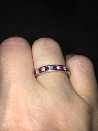 SILVER_MINE 2.25Ct Princess Cut Red Ruby CZ Diamond Women's Channel Set Full Eternity Ring in 14K White Gold Plated 925 Sterling Silver3